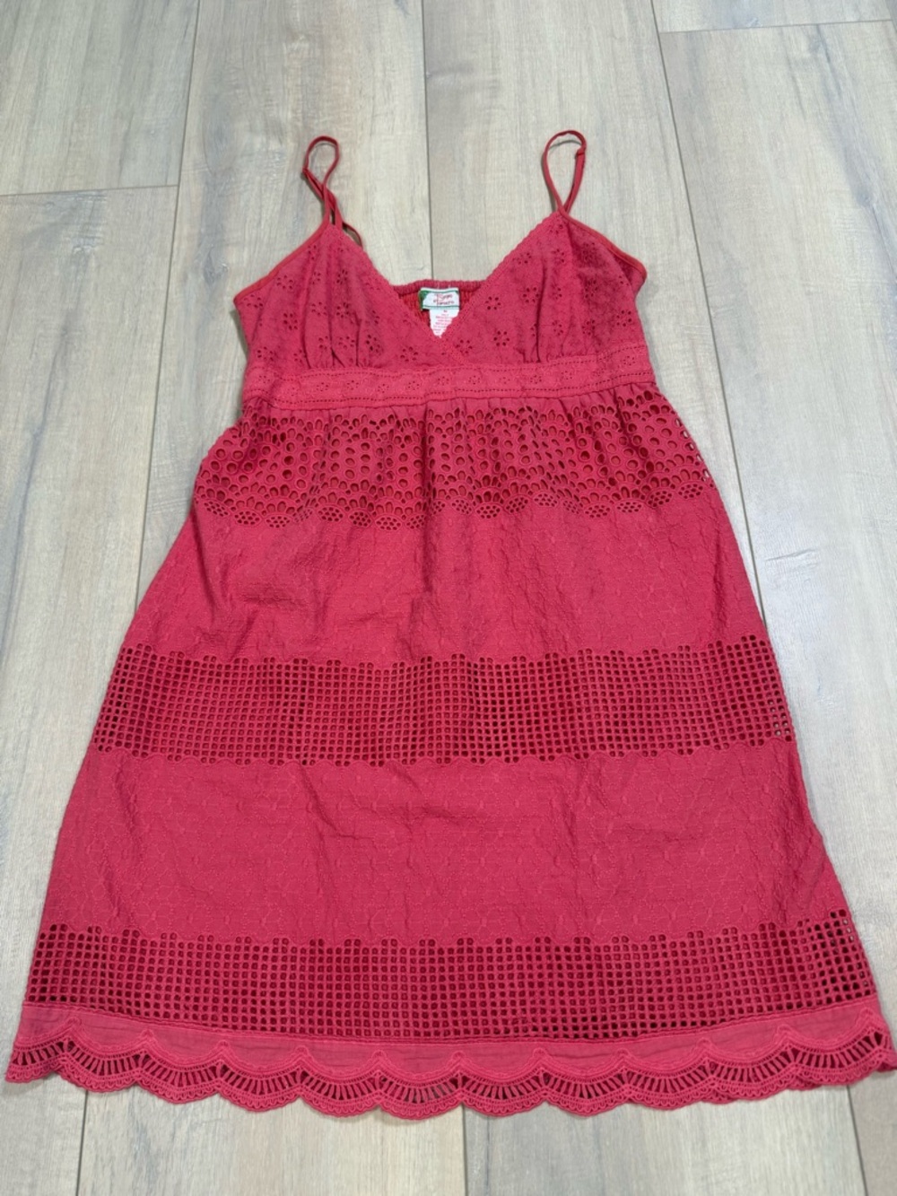 Flying Tomato Coral Eyelet Lace Spaghetti Strap Dress